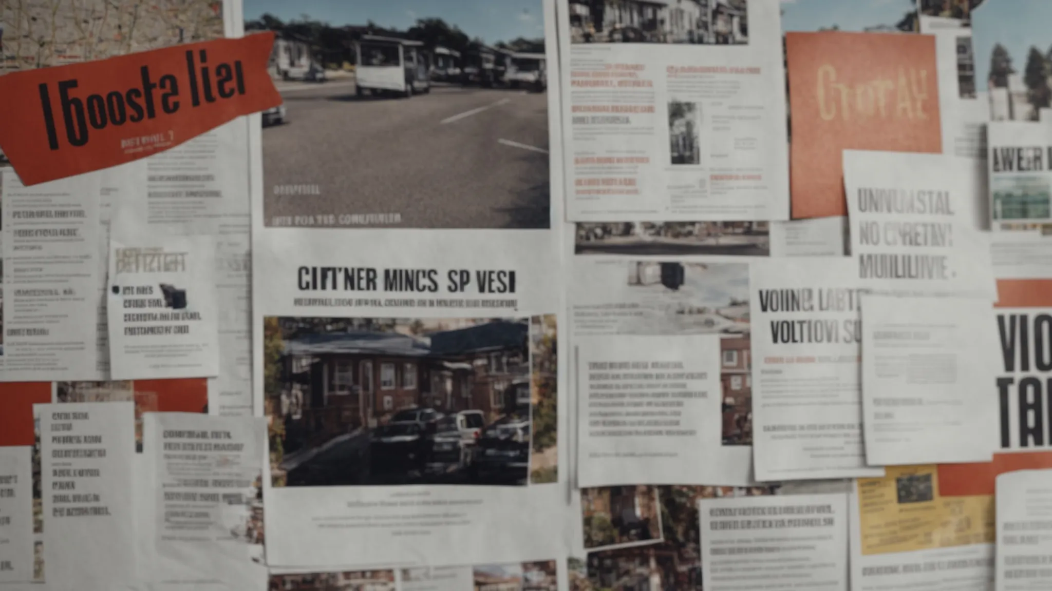 Community bulletin board filled with flyers and announcements related to local services, including pest control, emphasizing engagement and visibility in the neighborhood.