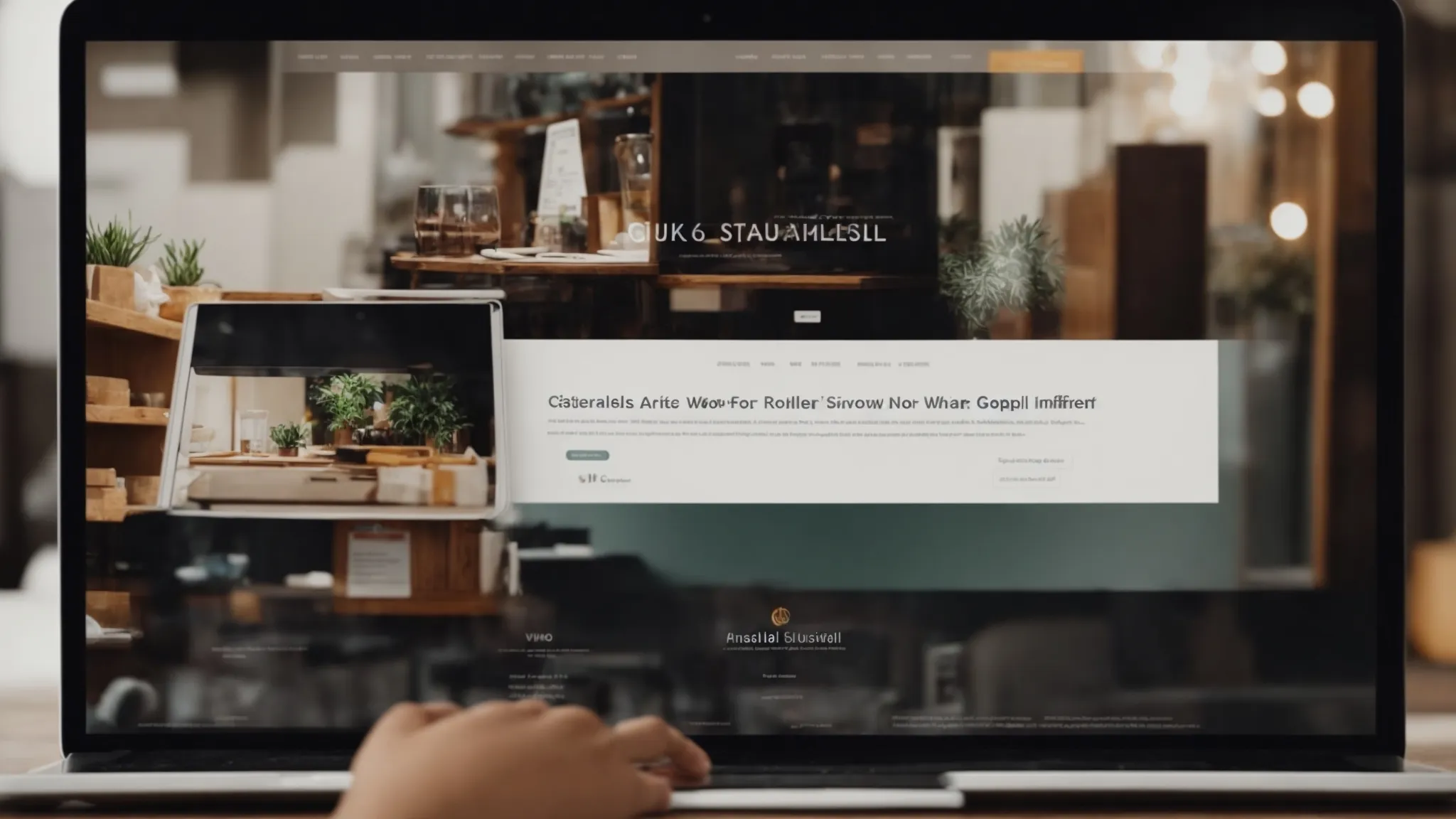 Person reviewing a website on a laptop, showcasing a modern design with plants and wooden elements, emphasizing local SEO strategies for home service providers.